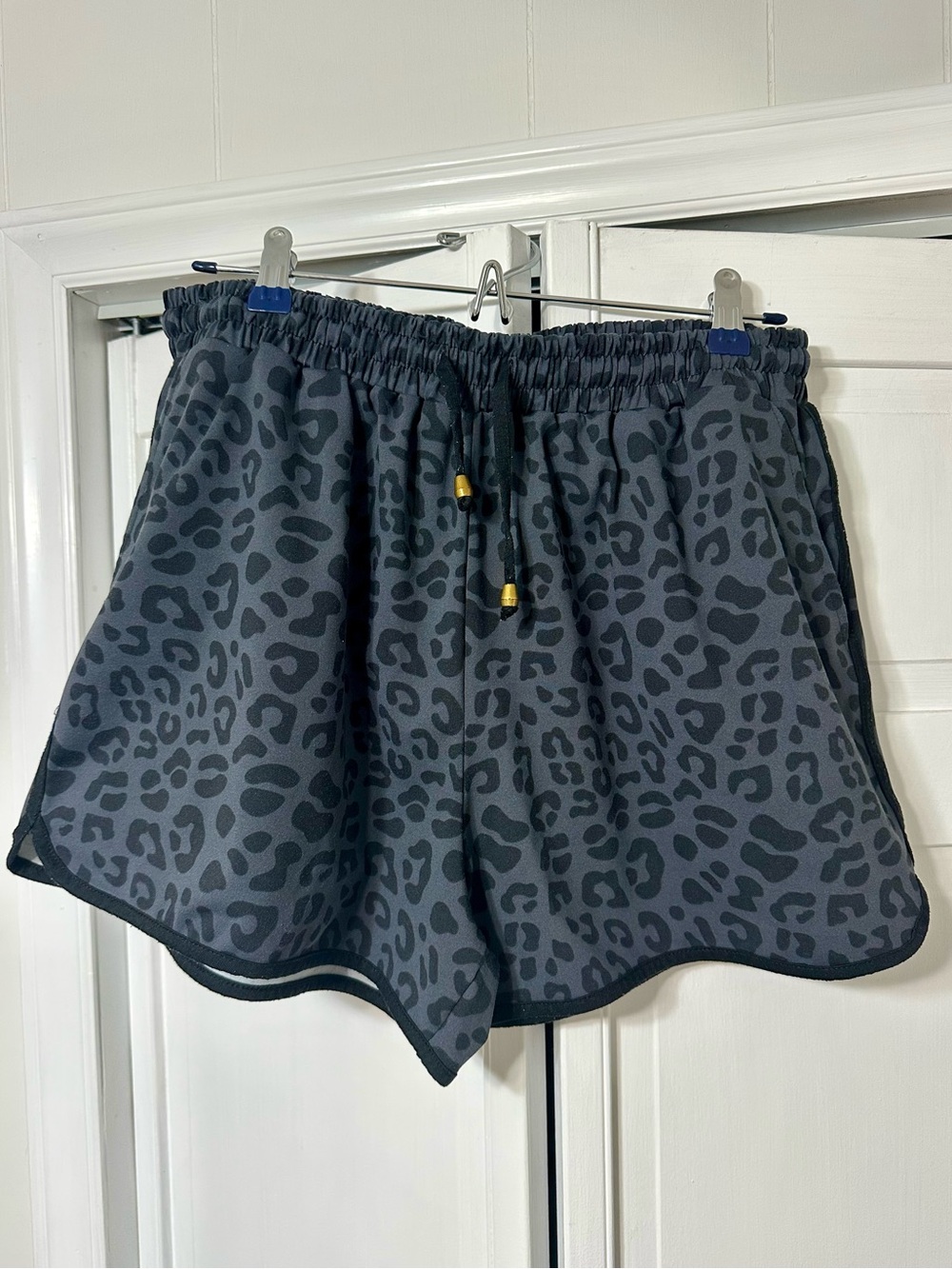 Women's Gray Leopard Print Athletic Shorts with Drawstring